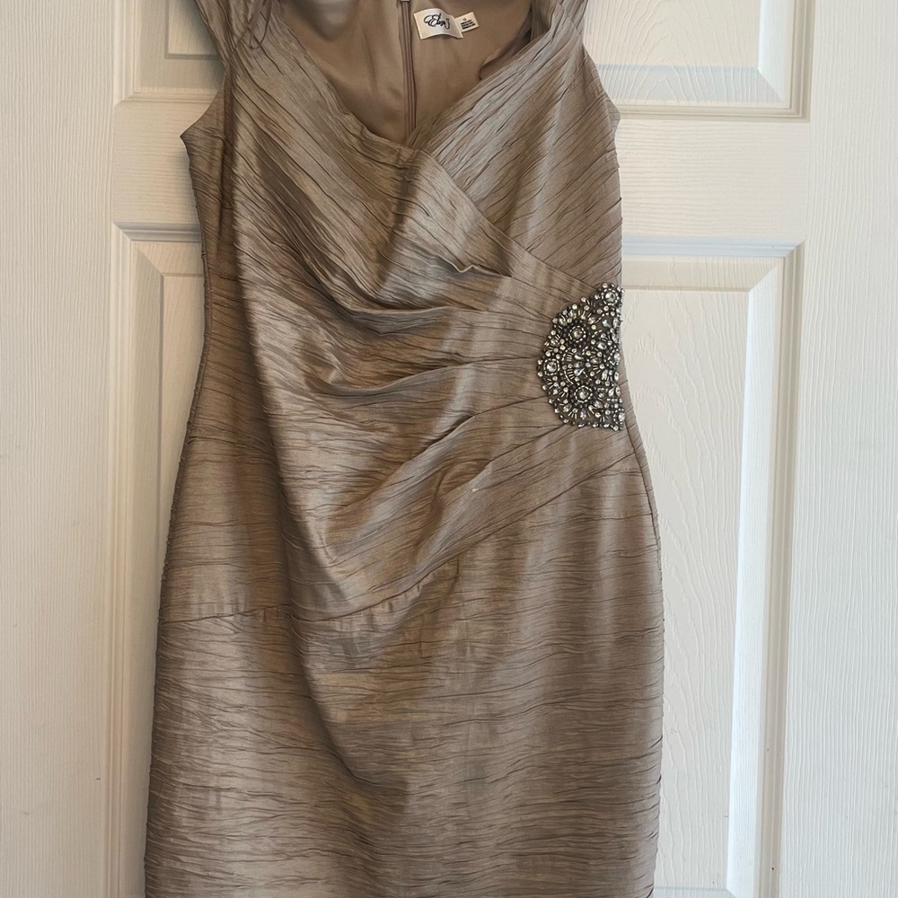 Eliza J Gold Ruched Sheath Dress with Cowl Neck